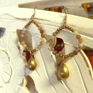 Berry colored beaded hoops with gold accents